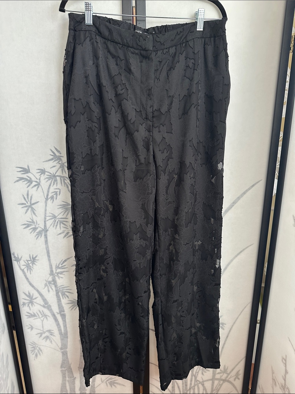 Zara Black Wide-Leg Textured Pants